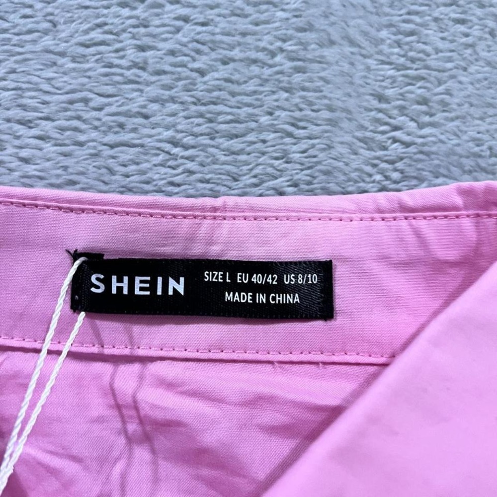 NWT Shein Cropped Shirt Full Zip Long Sleeve Collared Pink Barbie Y2K - Picture 5 of 7